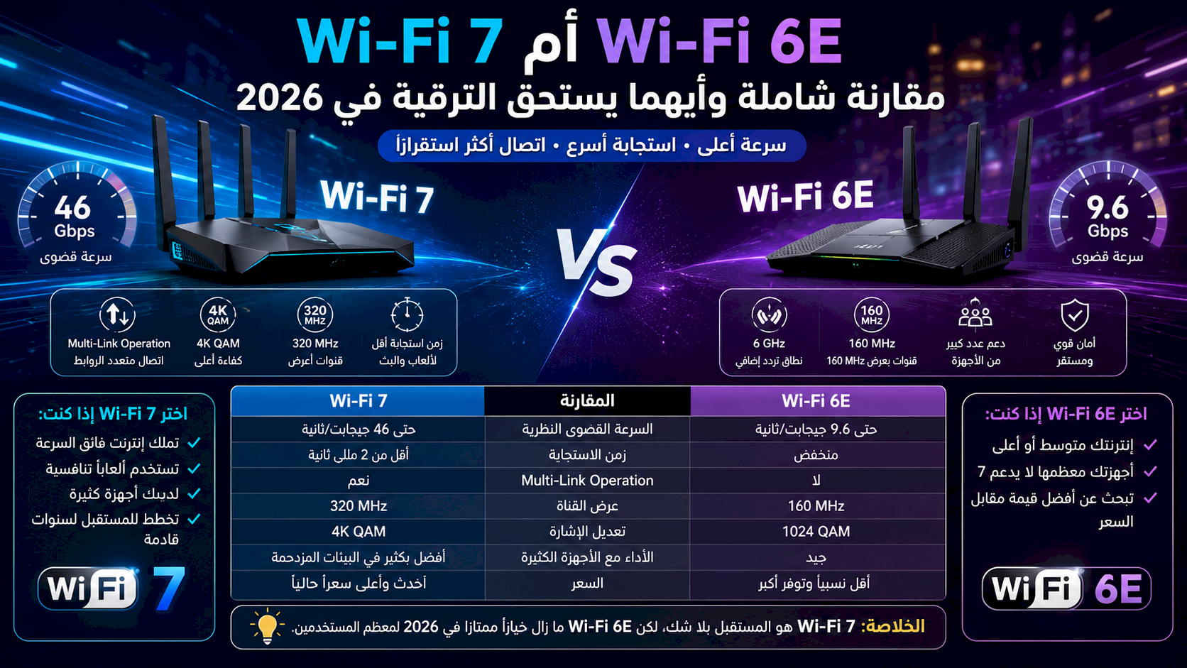 Wi-Fi 7 أم Wi-Fi 6E؟ مقارنة شاملة وأيهما يستحق الترقية في 2026