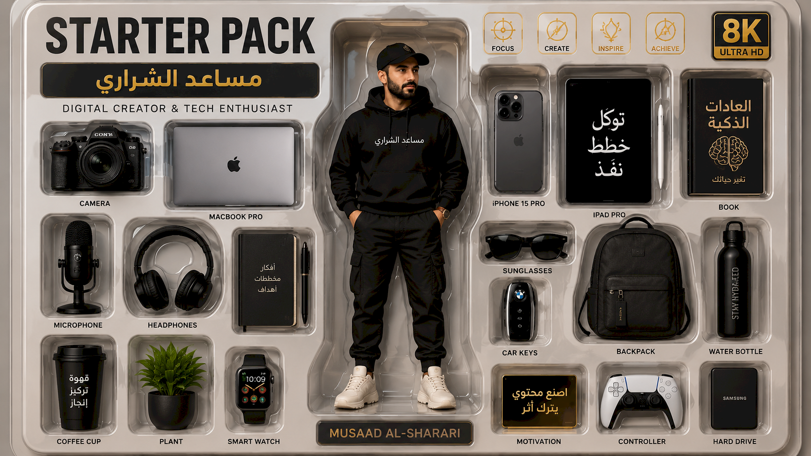 أفضل برومبت تحويل صورتك إلى Starter Pack احترافي مع الإكسسوارات بجودة 8K