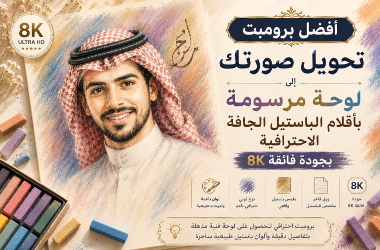 أفضل برومبت تحويل صورتك إلى لوحة مرسومة بأقلام الباستيل الجافة الاحترافية (Soft Pastels) بجودة 8K
