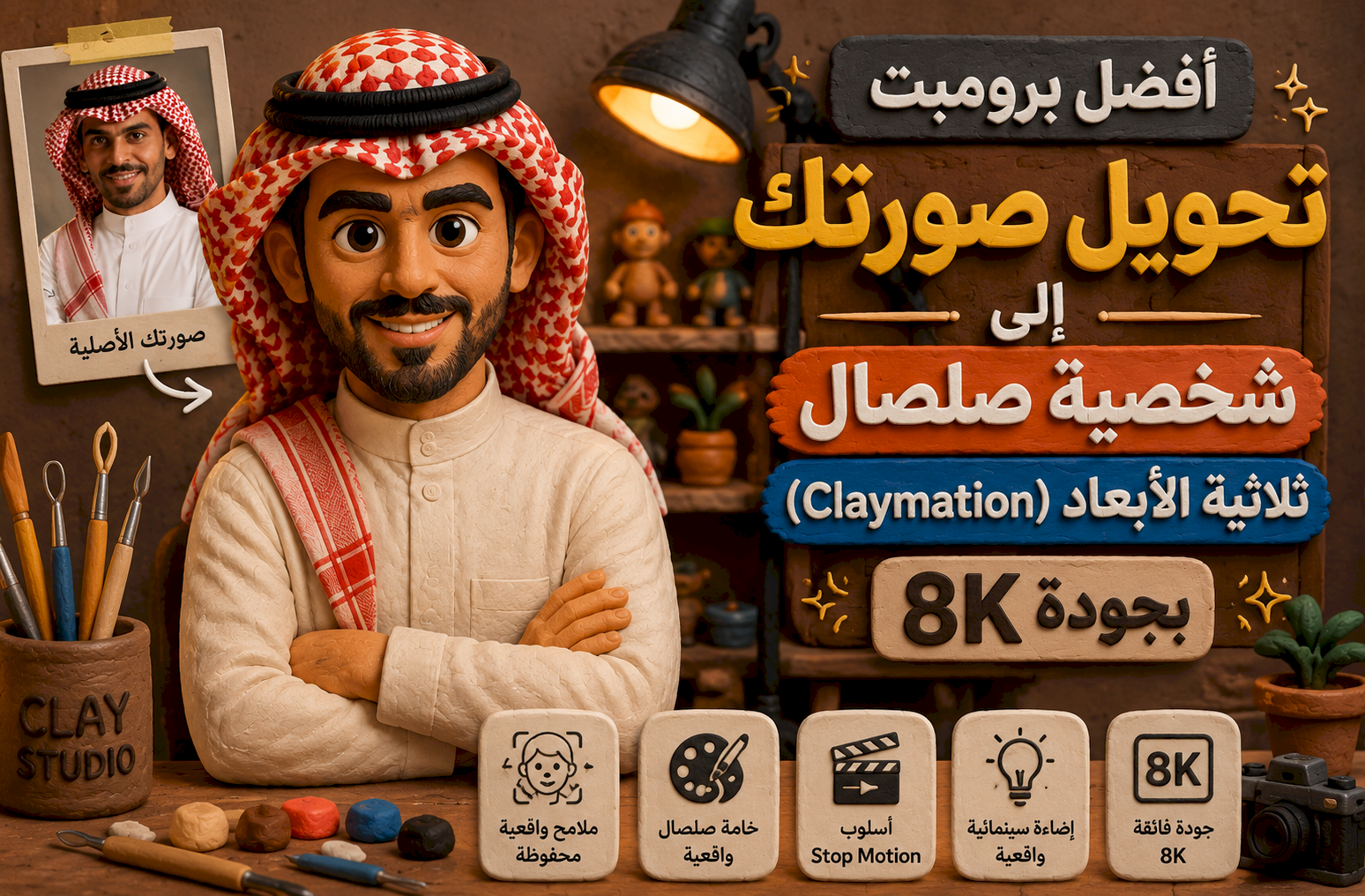 أفضل برومبت تحويل صورتك إلى شخصية صلصال ثلاثية الأبعاد (Claymation) بجودة 8K