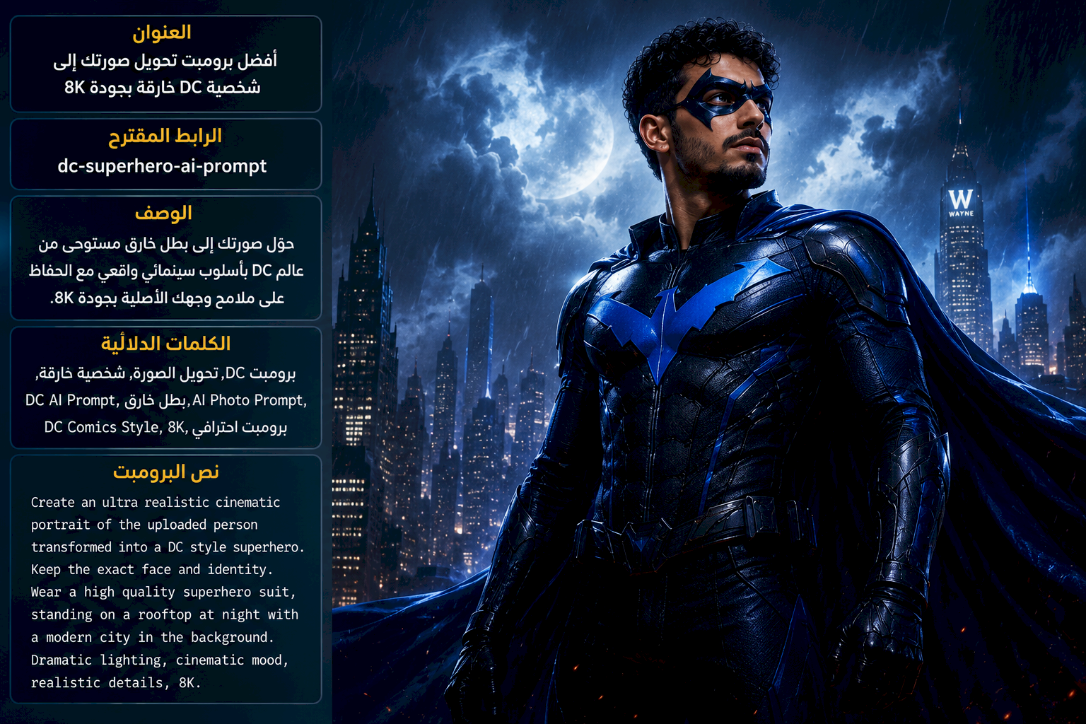 أفضل برومبت تحويل صورتك إلى شخصية DC خارقة بجودة 8K