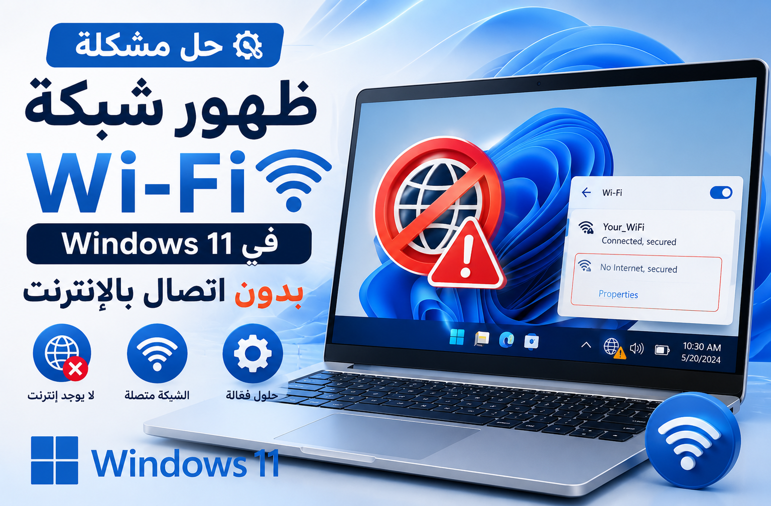 حل مشكلة ظهور شبكة Wi‑Fi في Windows 11 بدون اتصال بالإنترنت