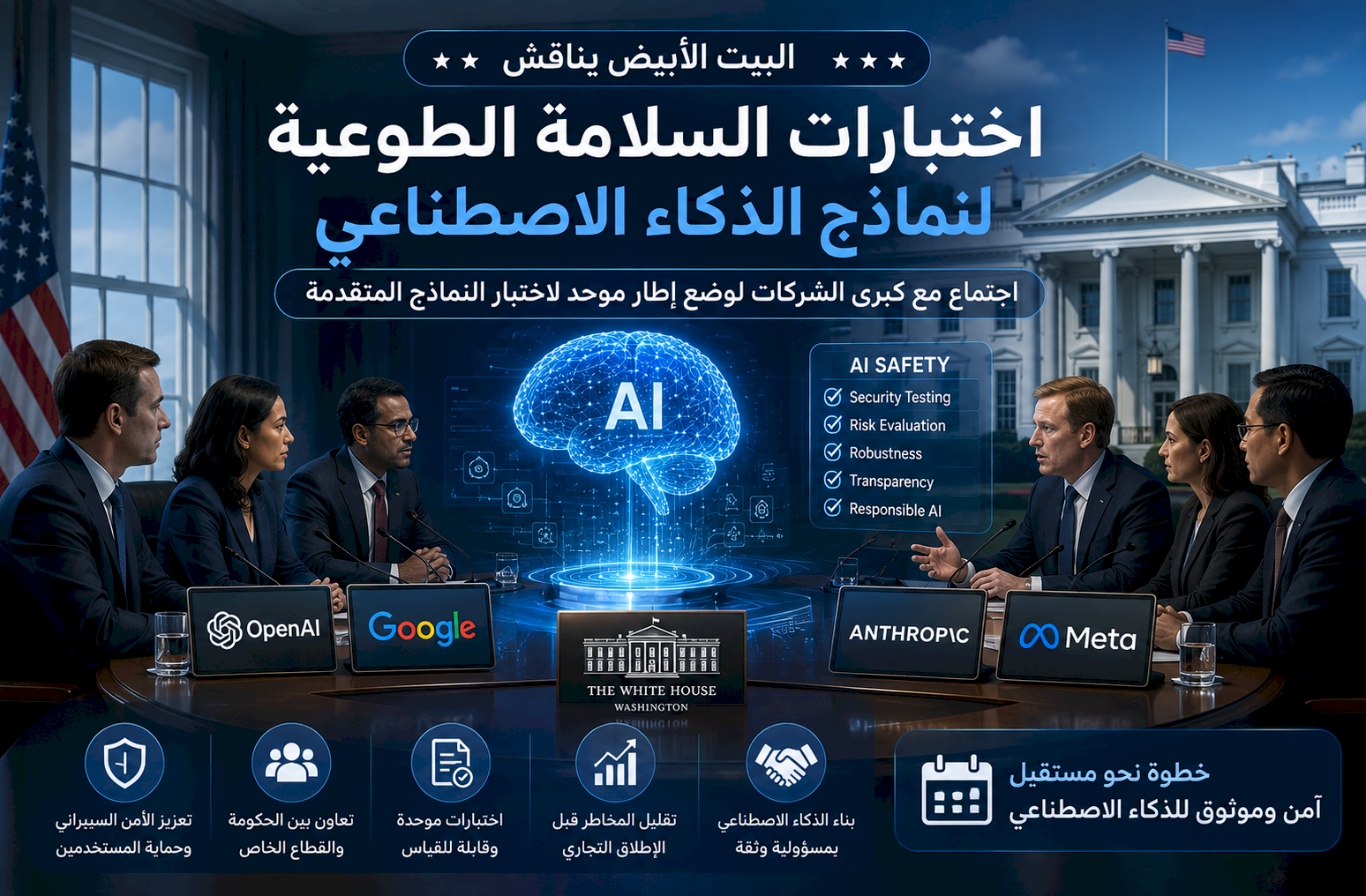البيت الأبيض يناقش اختبارات السلامة الطوعية لنماذج الذكاء الاصطناعي مع كبرى الشركات