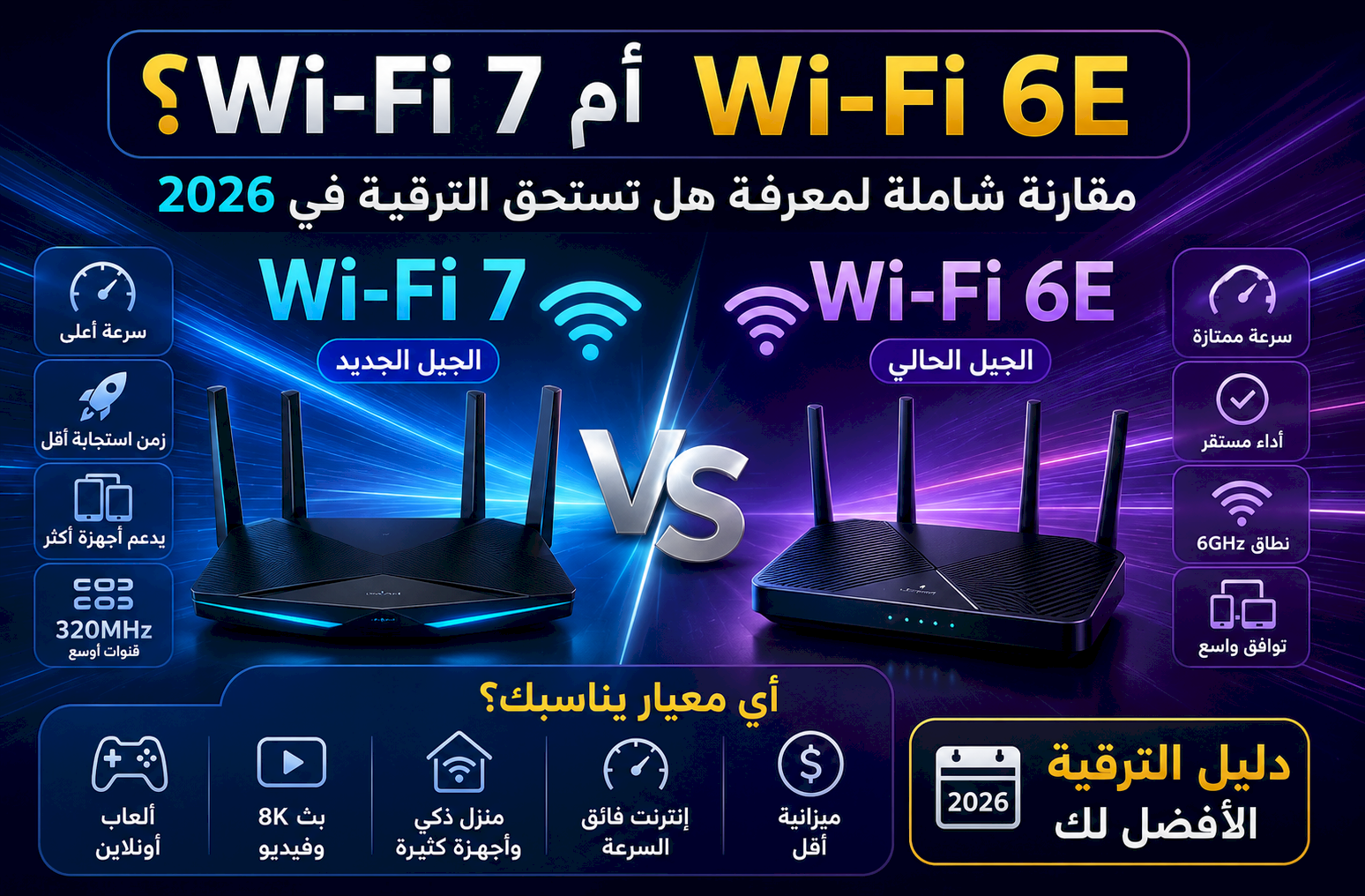 Wi-Fi 7 أم Wi-Fi 6E؟ مقارنة شاملة لمعرفة هل تستحق الترقية في 2026