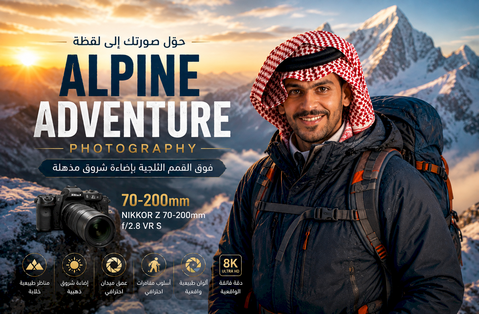 حوّل صورتك إلى لقطة Alpine Adventure Photography فوق القمم الثلجية بعدسة 70-200mm