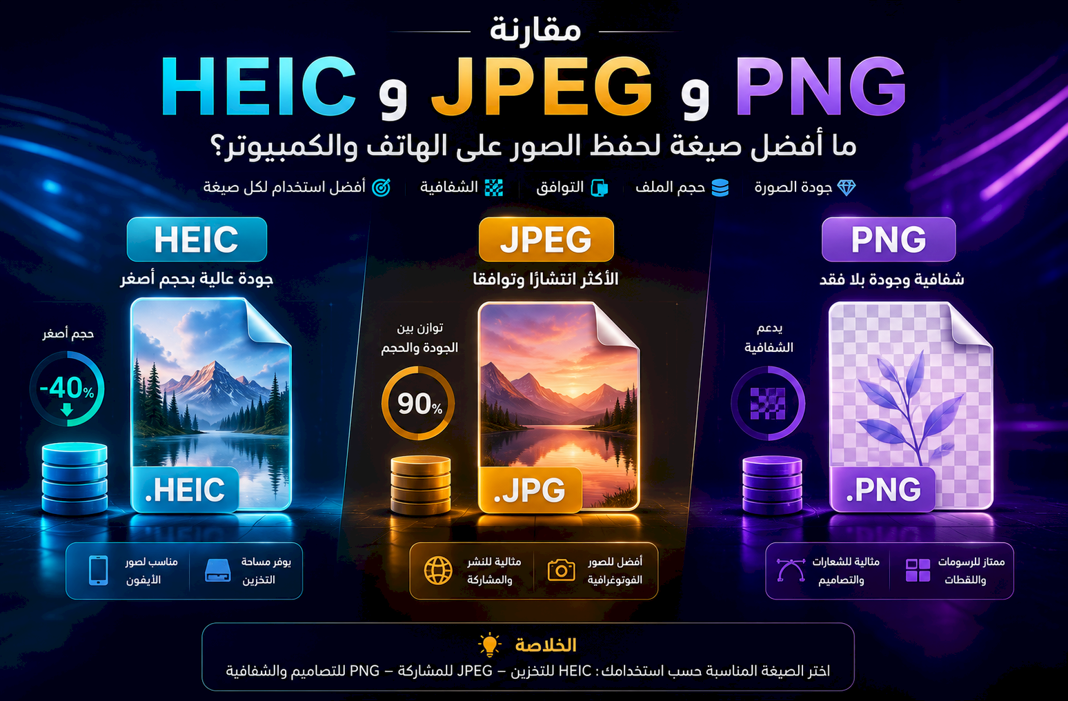 مقارنة HEIC وJPEG وPNG: ما أفضل صيغة لحفظ الصور على الهاتف والكمبيوتر؟