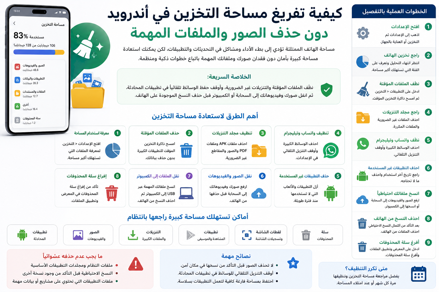 كيفية تفريغ مساحة التخزين في أندرويد دون حذف الصور والملفات المهمة