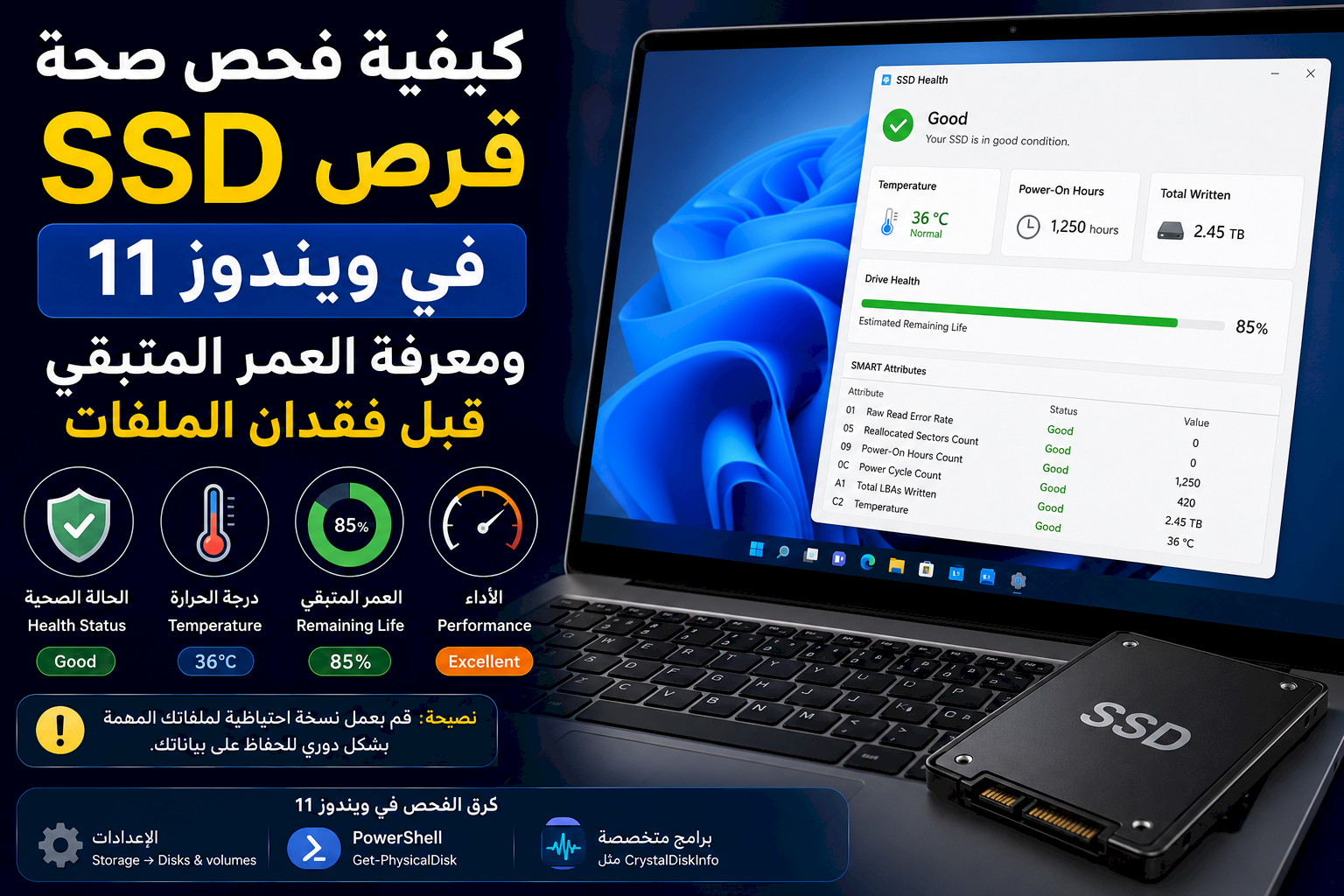 كيفية فحص صحة قرص SSD في ويندوز 11 ومعرفة العمر المتبقي قبل فقدان الملفات