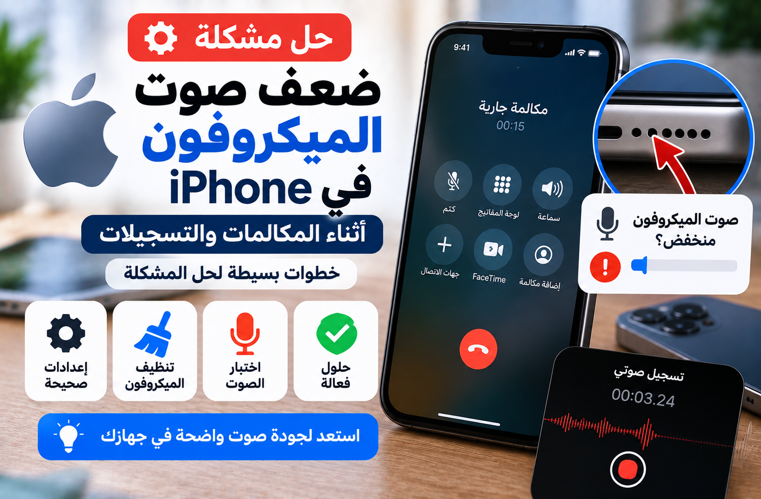 حل مشكلة ضعف صوت الميكروفون في iPhone أثناء المكالمات والتسجيلات