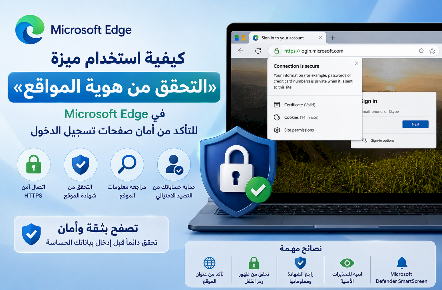 كيفية استخدام ميزة «التحقق من هوية المواقع» في Microsoft Edge للتأكد من أمان صفحات تسجيل الدخول