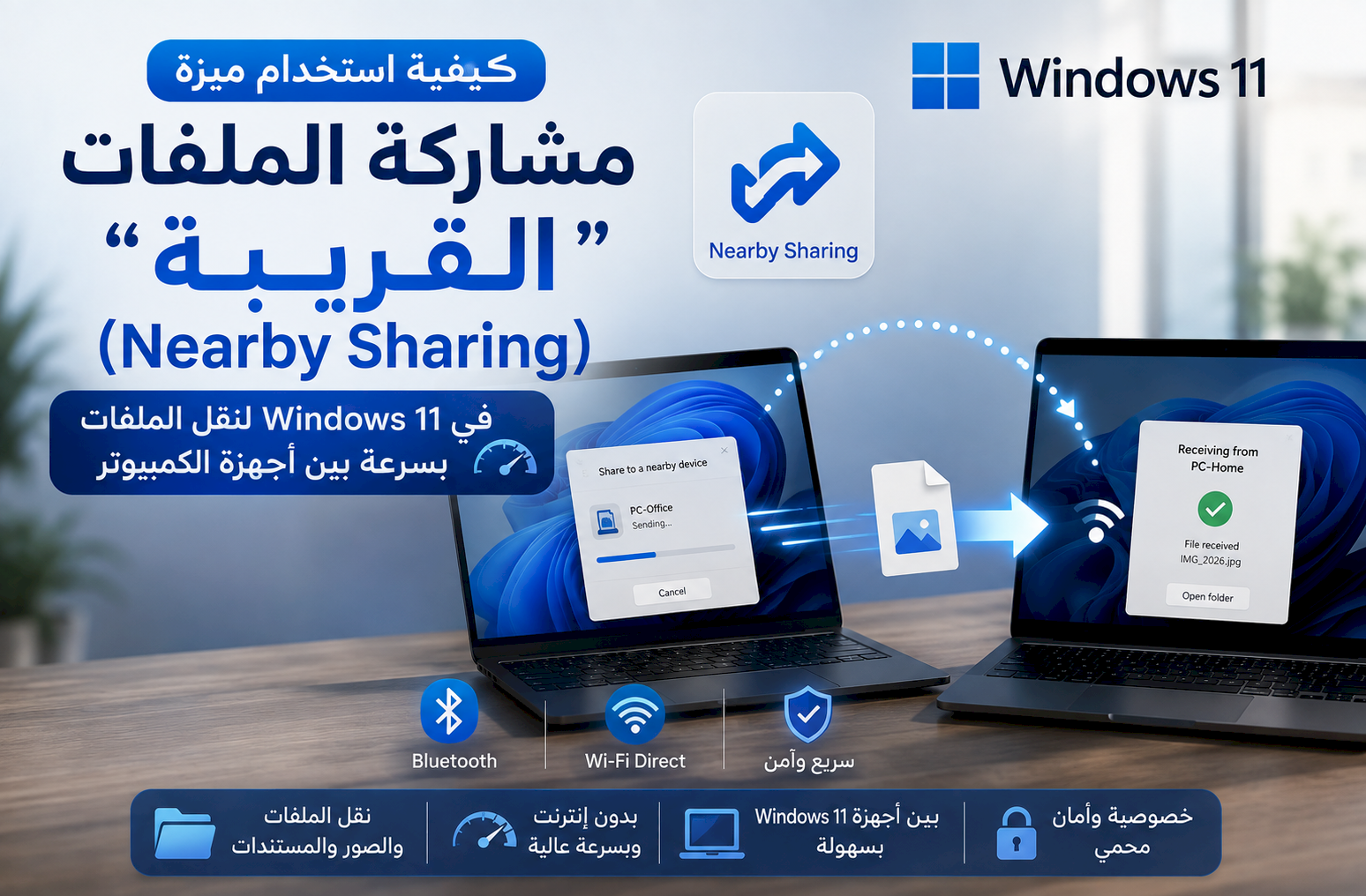 كيفية استخدام ميزة «مشاركة الملفات القريبة» (Nearby Sharing) في Windows 11 لنقل الملفات بسرعة بين أجهزة الكمبيوتر
