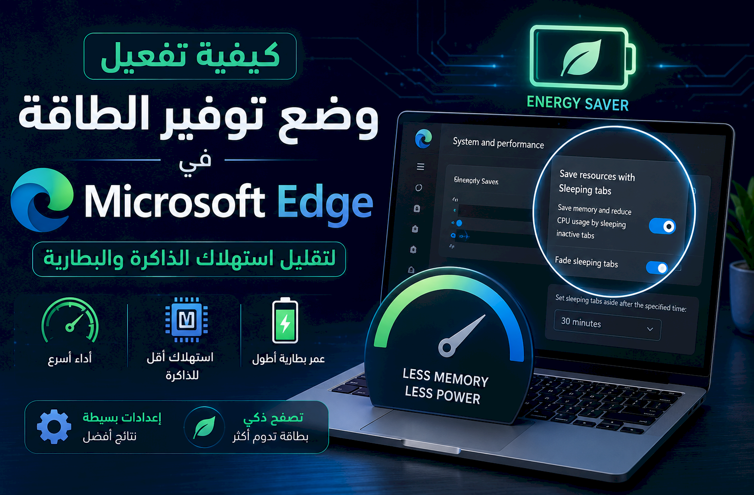 كيفية تفعيل وضع توفير الطاقة في Microsoft Edge لتقليل استهلاك الذاكرة والبطارية