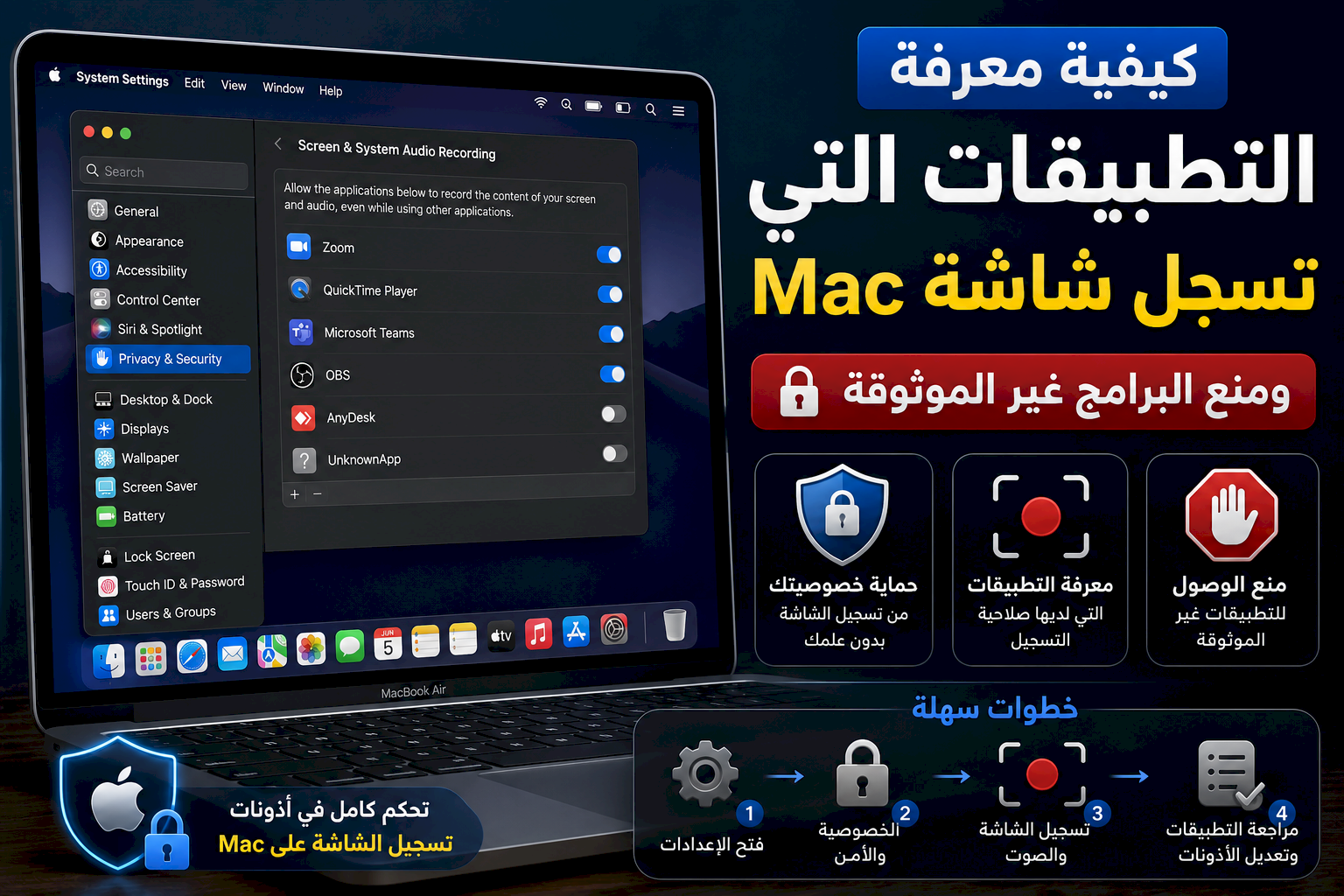 كيفية معرفة التطبيقات التي تسجل شاشة Mac ومنع البرامج غير الموثوقة من الوصول إليها