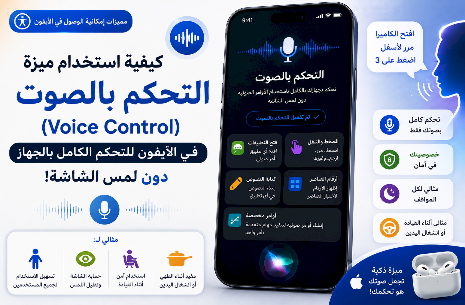 كيفية استخدام ميزة «التحكم بالصوت» (Voice Control) في الآيفون للتحكم الكامل بالجهاز دون لمس الشاشة