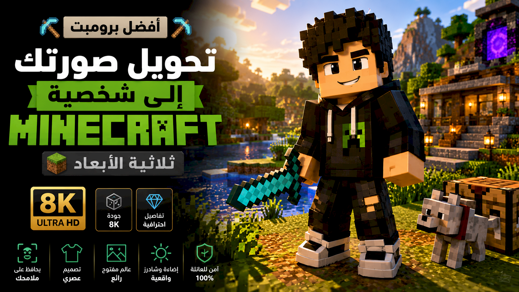 أفضل برومبت تحويل صورتك إلى شخصية Minecraft ثلاثية الأبعاد بجودة 8K