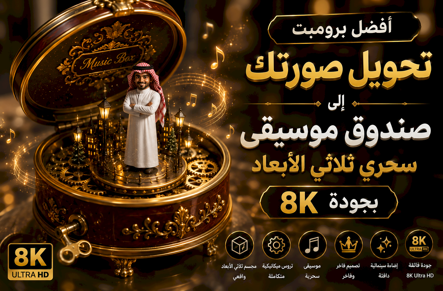 أفضل برومبت تحويل صورتك إلى صندوق موسيقى سحري ثلاثي الأبعاد (Music Box) بجودة 8K