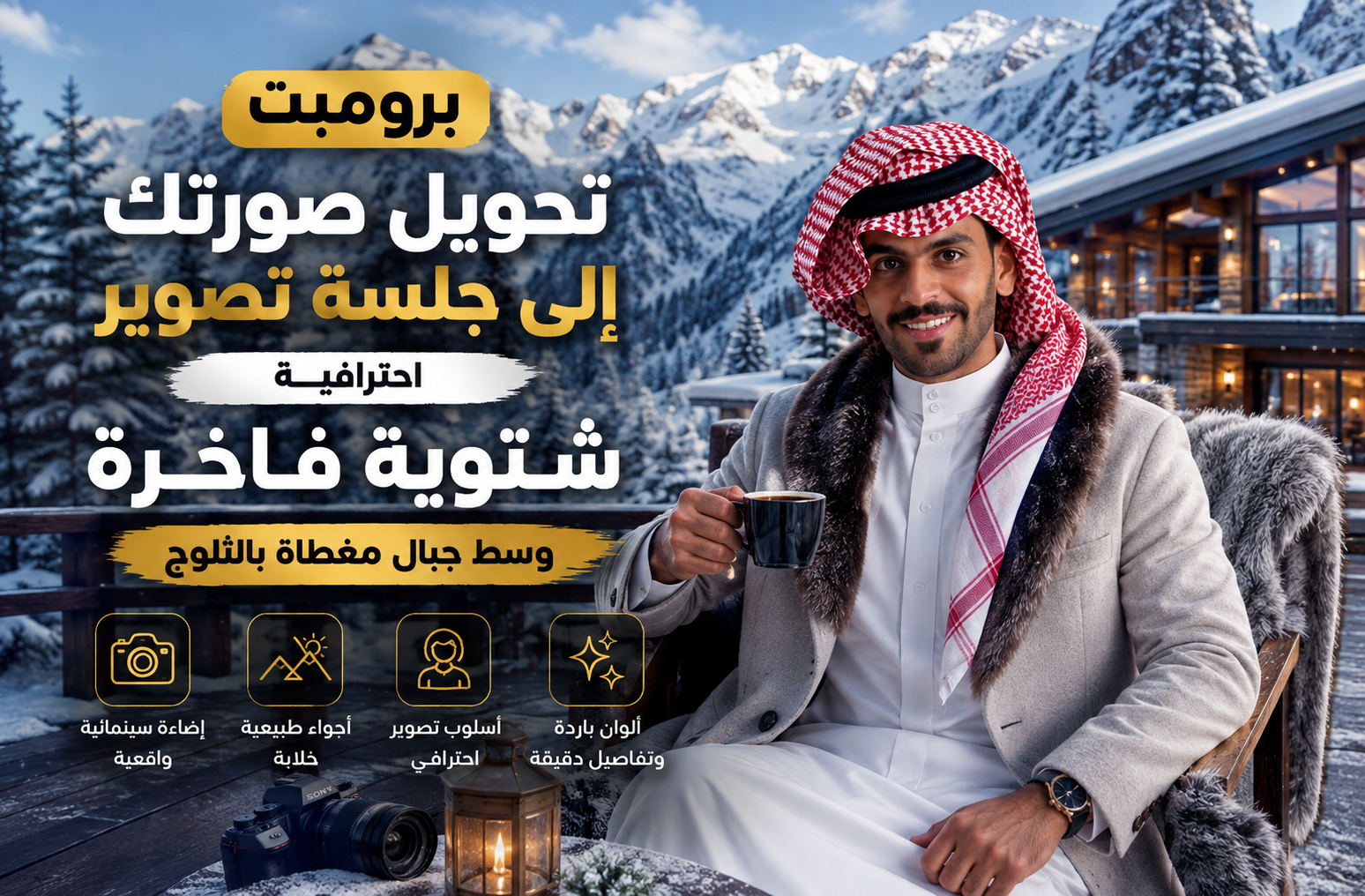 برومبت جلسة تصوير شتوية فاخرة وسط الجبال الثلجية
