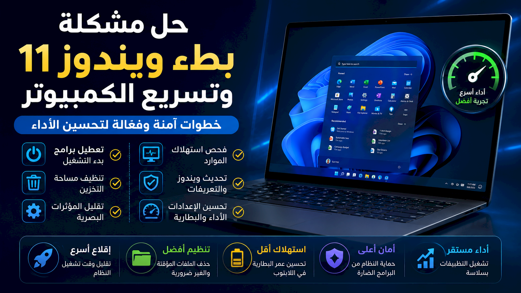 حل مشكلة بطء ويندوز 11 وتسريع الكمبيوتر بخطوات آمنة وفعالة