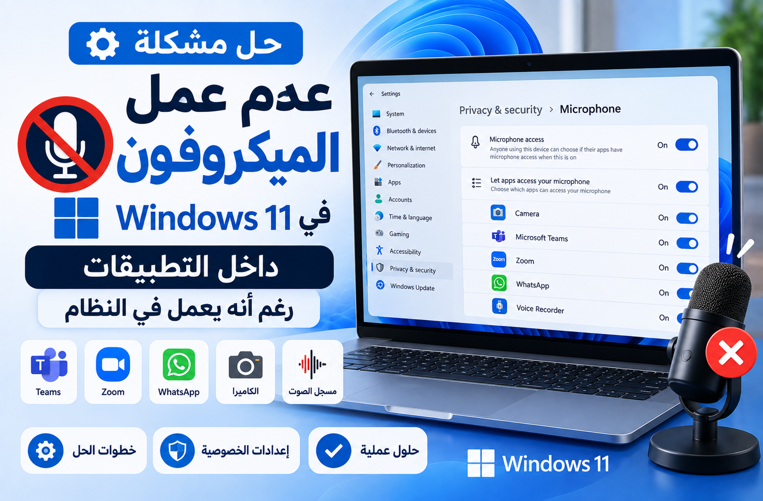 حل مشكلة عدم عمل الميكروفون في Windows 11 داخل التطبيقات رغم أنه يعمل في النظام