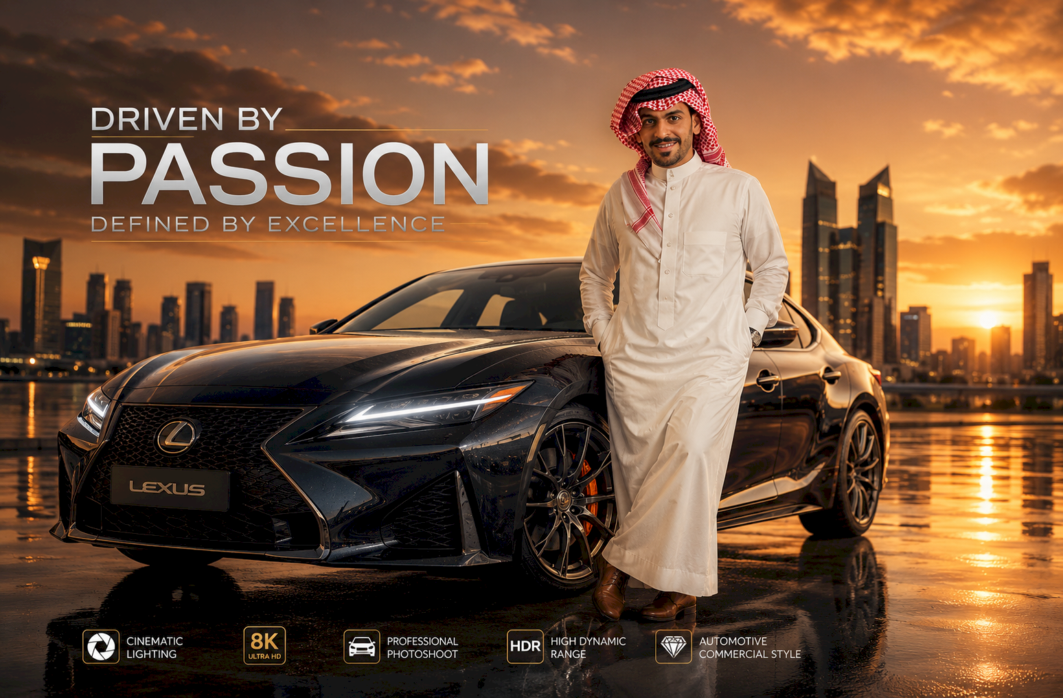 حوّل صورتك إلى جلسة تصوير سيارات احترافية بأسلوب Automotive Commercial Photography بدقة 8K