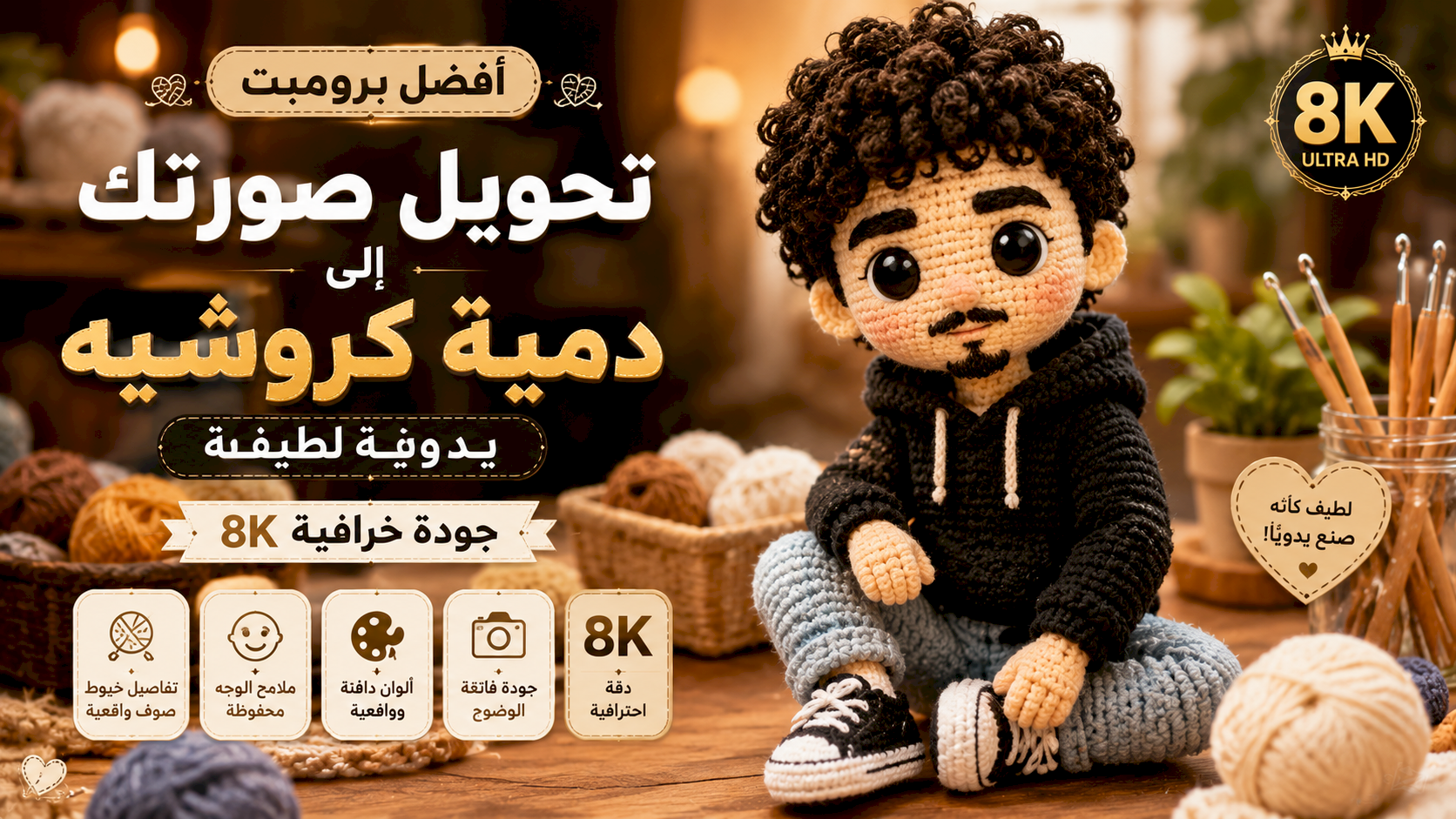 أفضل برومبت تحويل صورتك إلى دمية كروشيه يدوية لطيفة بجودة 8K
