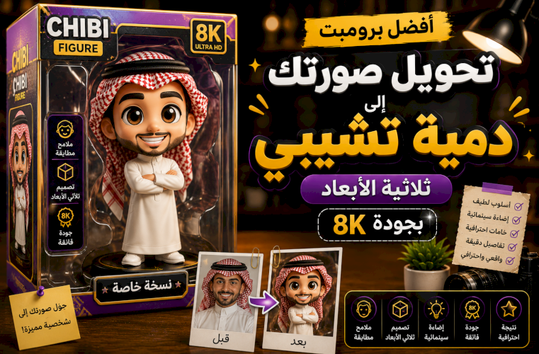 أفضل برومبت تحويل صورتك إلى دمية تشيبي (Chibi Figure) ثلاثية الأبعاد بجودة 8K