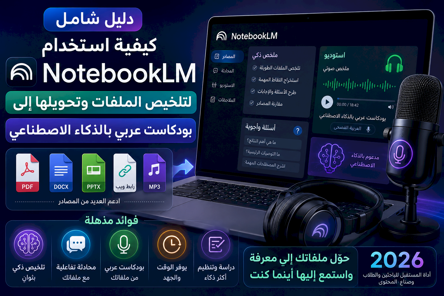 كيفية استخدام NotebookLM لتلخيص الملفات وتحويلها إلى بودكاست عربي بالذكاء الاصطناعي