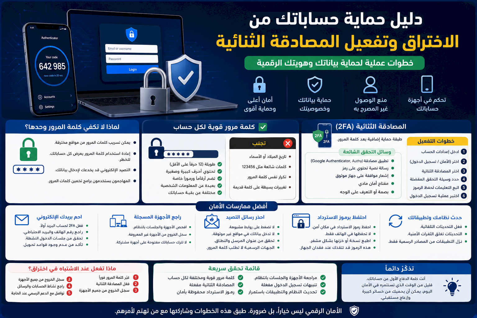 دليل حماية حساباتك من الاختراق وتفعيل المصادقة الثنائية بطريقة صحيحة