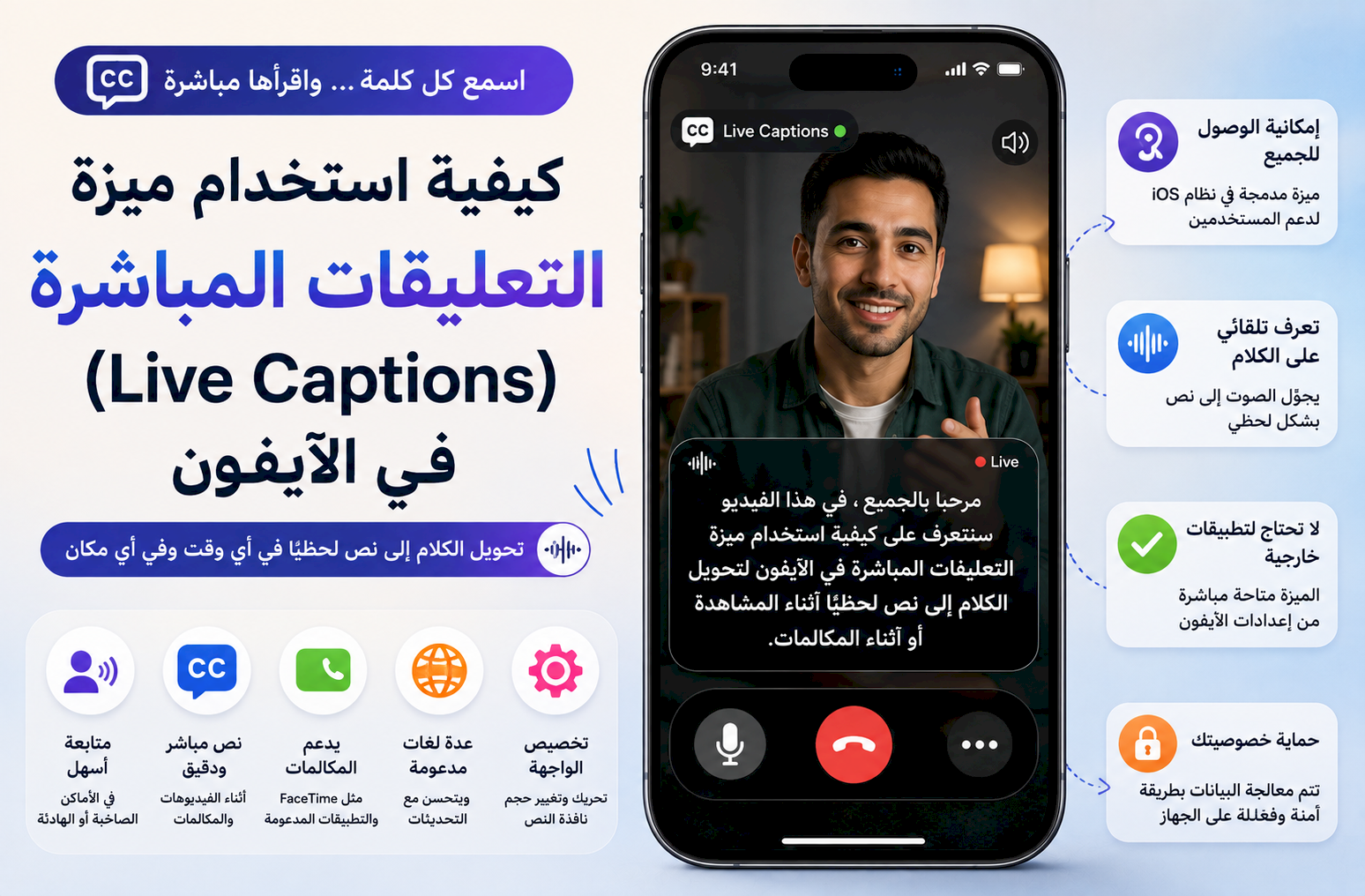 كيفية استخدام ميزة التعليقات المباشرة (Live Captions) في الآيفون لتحويل الكلام إلى نص لحظيًا