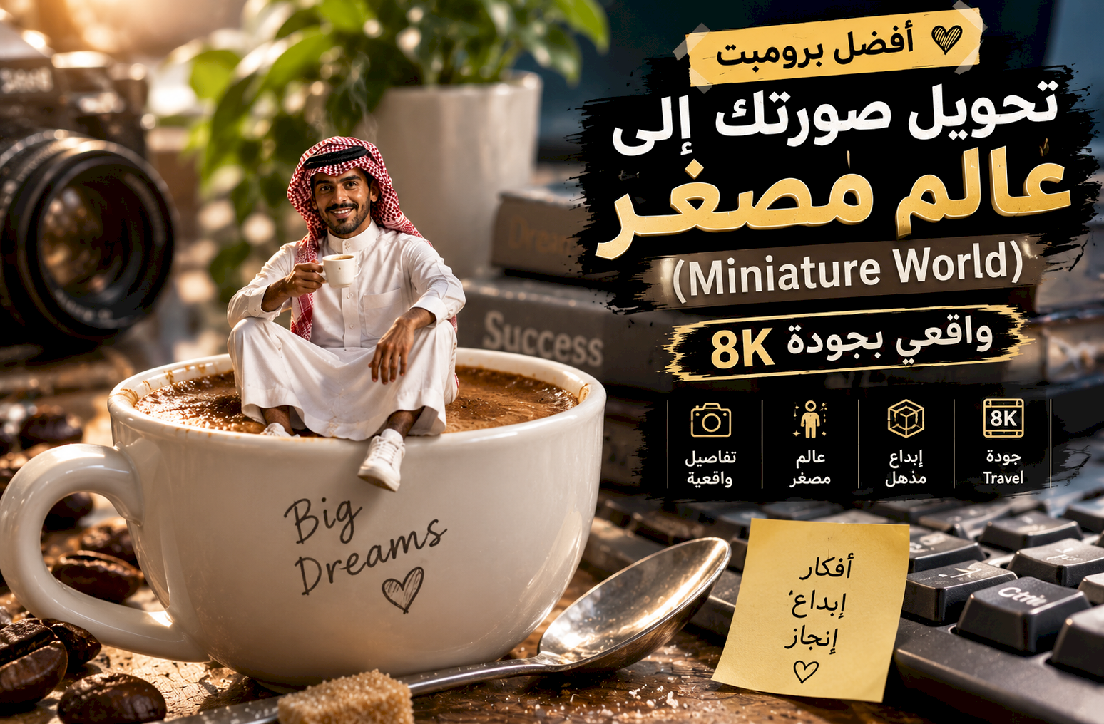 أفضل برومبت تحويل صورتك إلى عالم مصغر (Miniature World) واقعي بجودة 8K