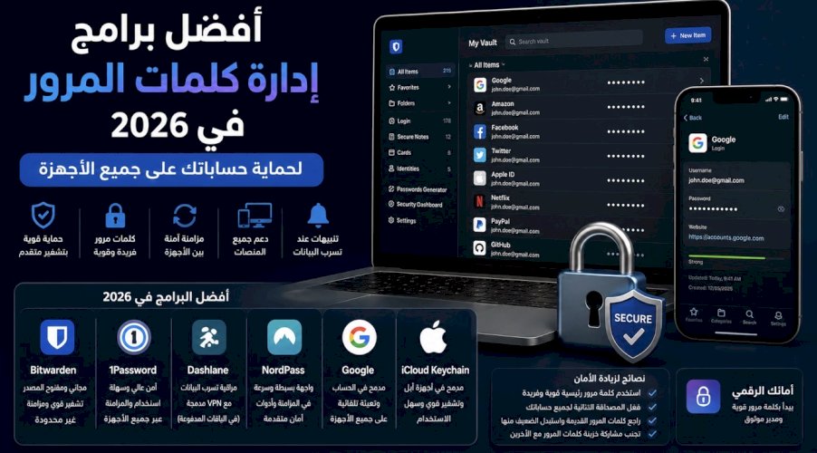 أفضل برامج إدارة كلمات المرور في 2026 لحماية حساباتك على جميع الأجهزة